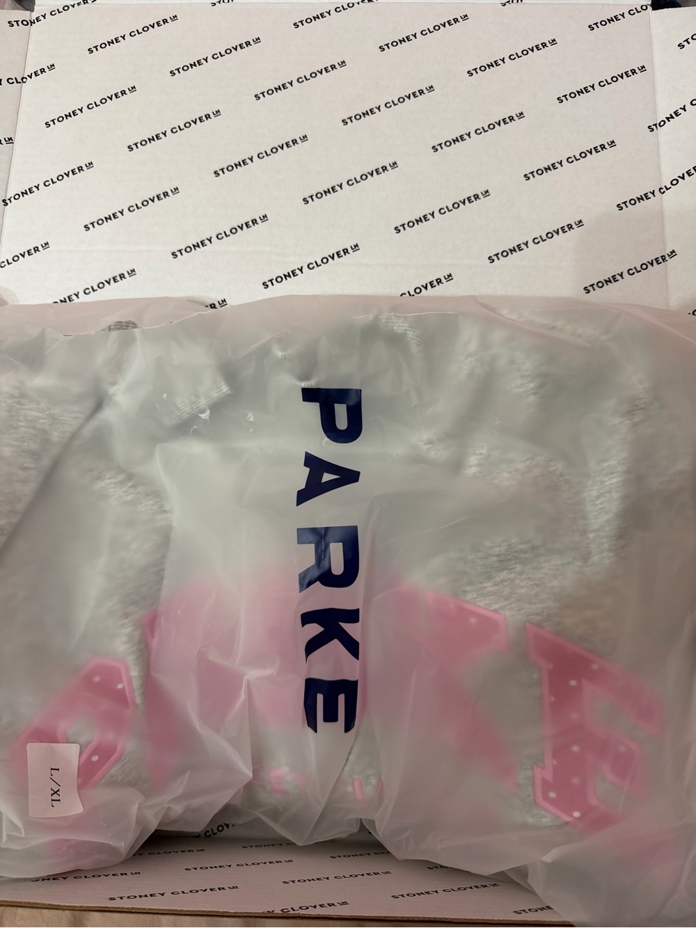 LIMITED EDITION! ParkexStoney Clover Gray Pink Polka Dot Mock Neck Pullover L/XL - Picture 3 of 6